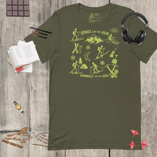 Unisex ski touring t-shirt with Uphill for the View graphic
